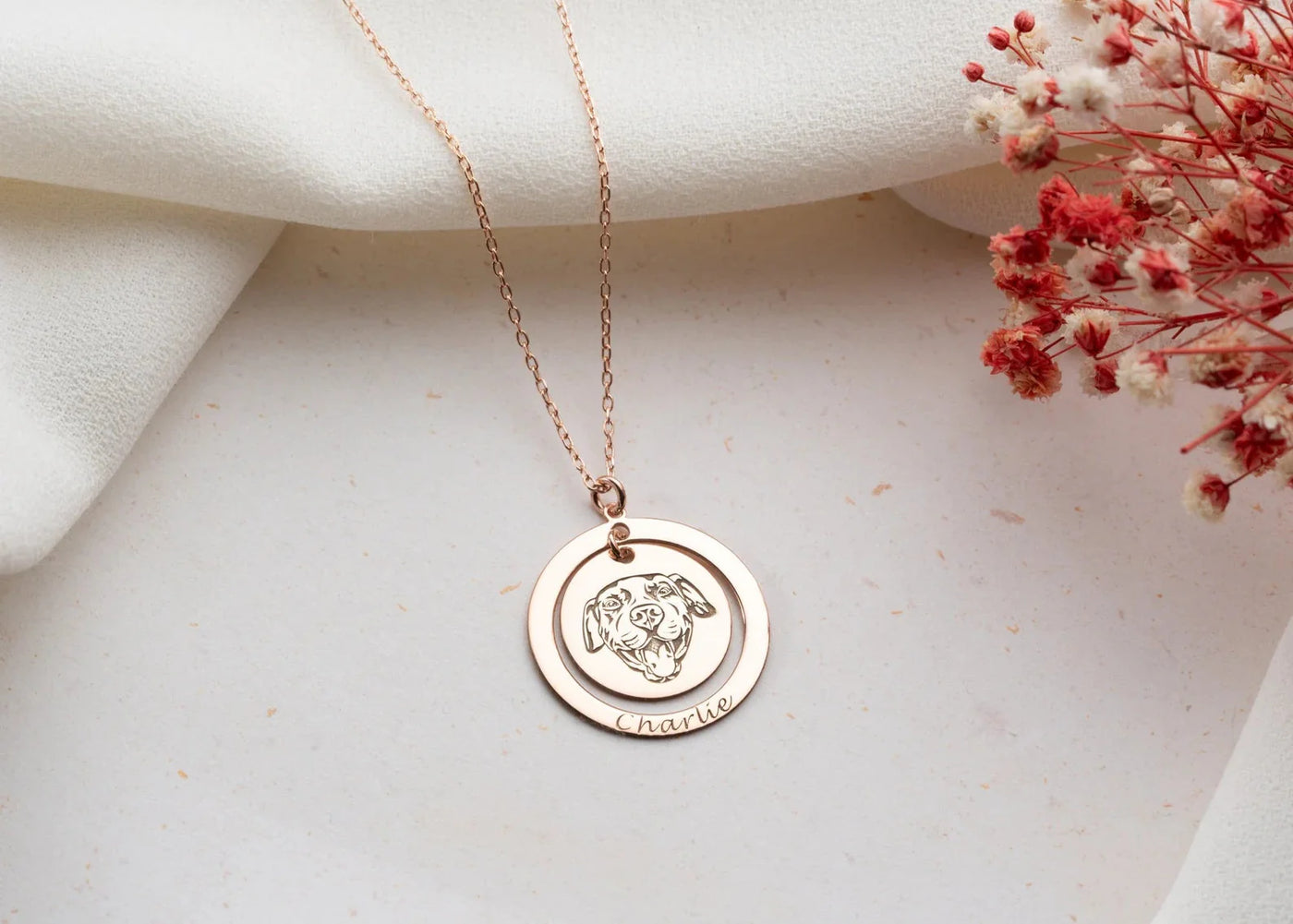 Double Ring Pet Portrait Necklace
