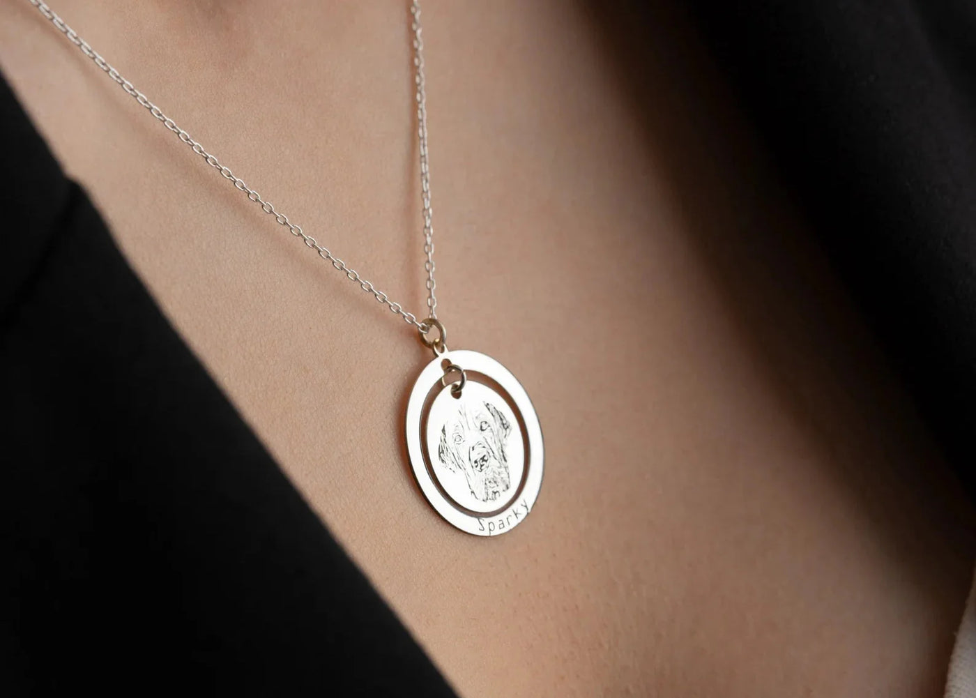Double Ring Pet Portrait Necklace