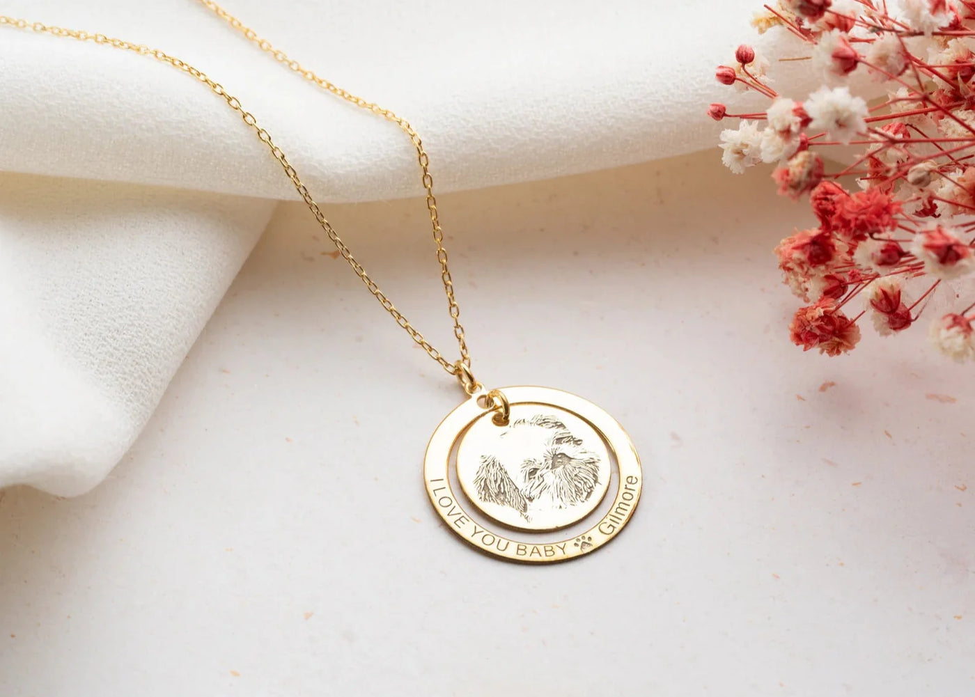 Double Ring Pet Portrait Necklace