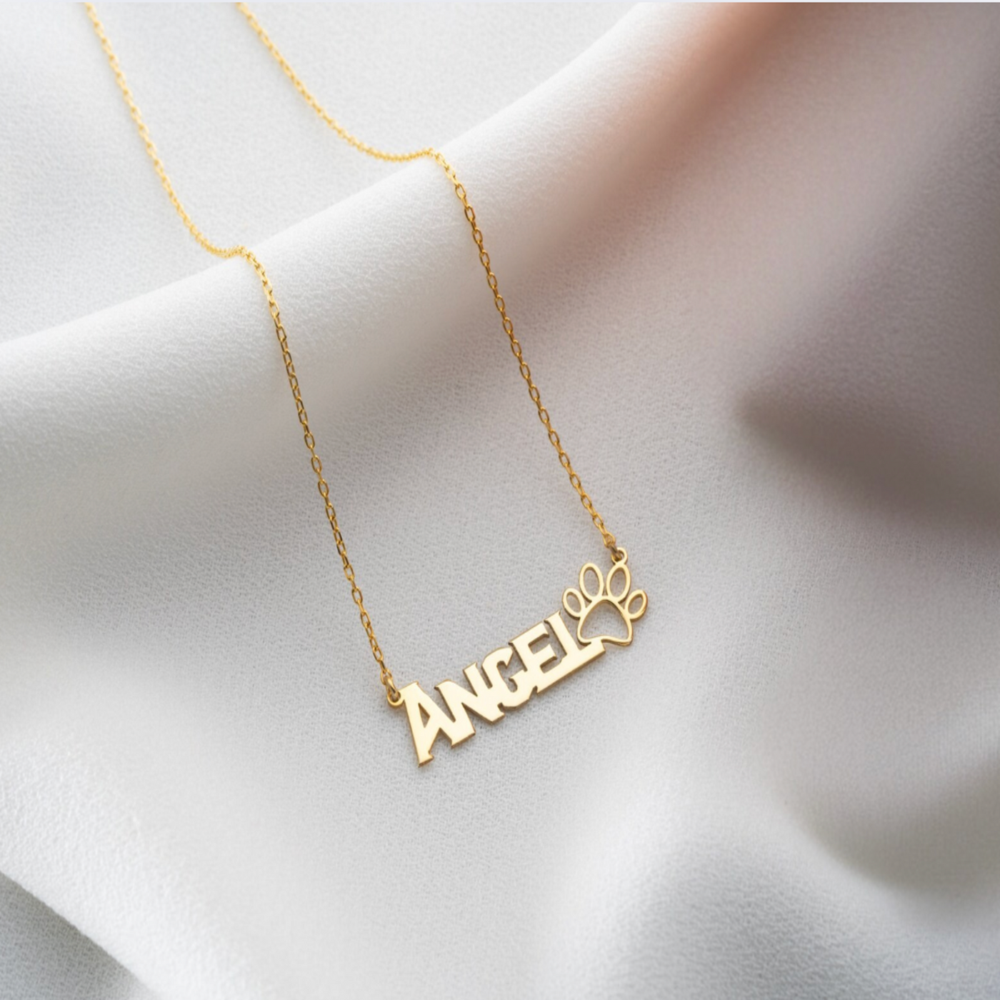 Pet Name Necklace with Paw Detail