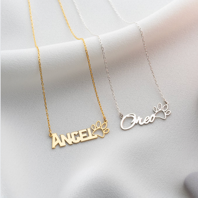 Pet Name Necklace with Paw Detail