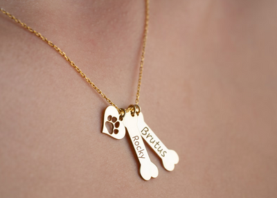 Custom Dog Bone Charm Necklace with Name